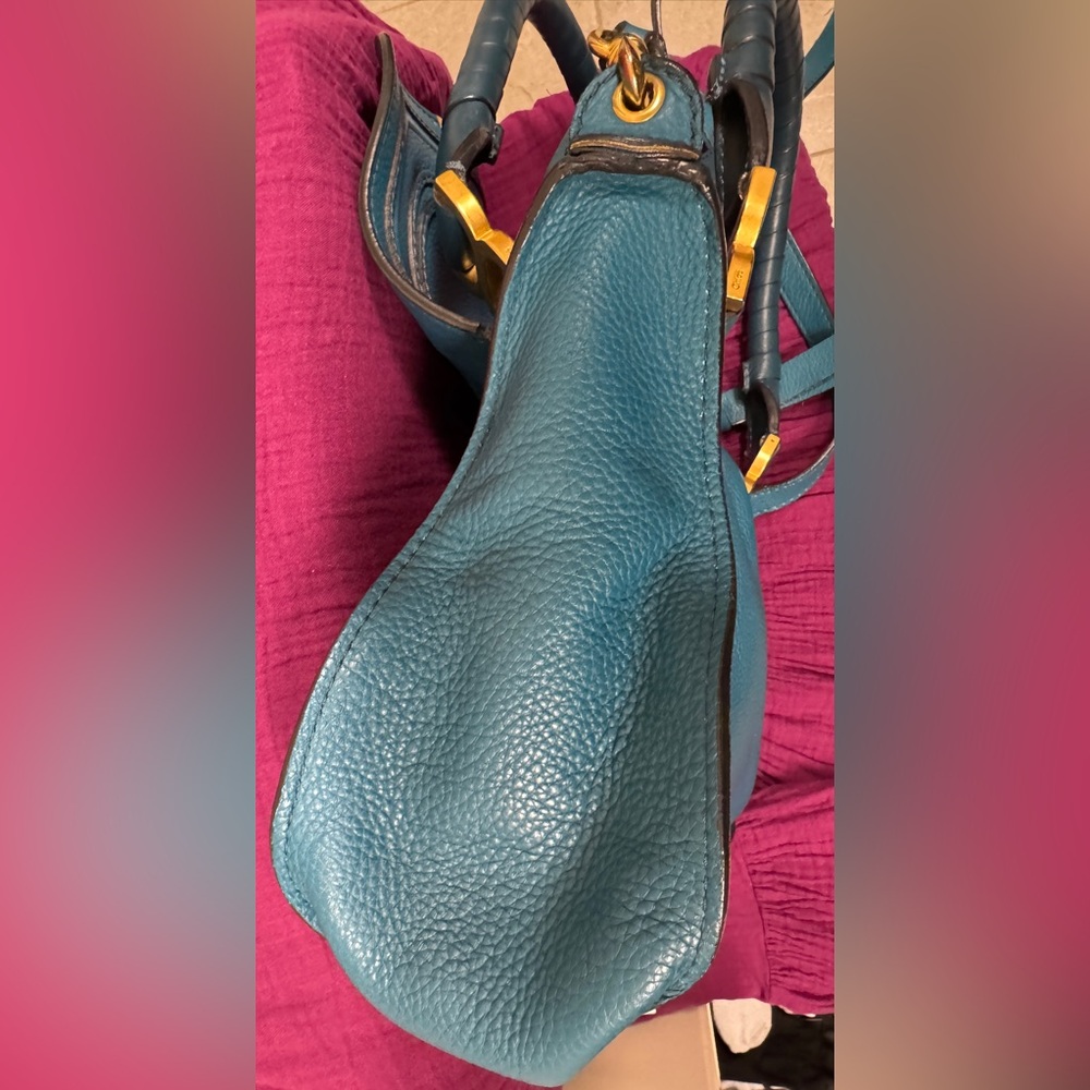 Chloe Blue Crossbody Bag with Gold Accents - Picture 13 of 13